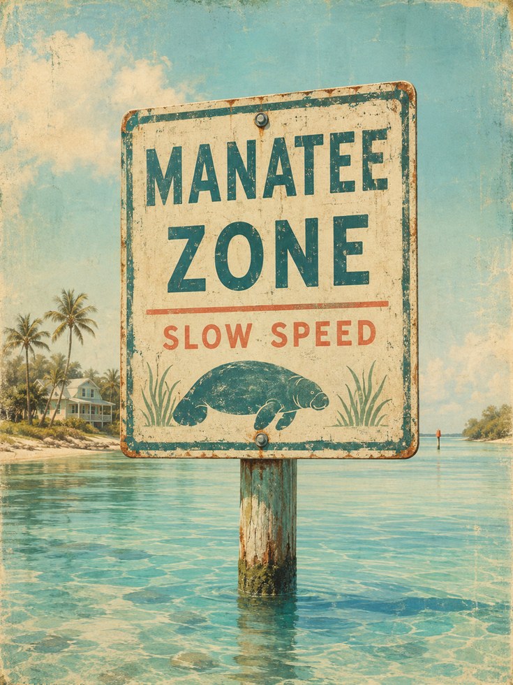 Manatee Wall Art – Vintage Coastal Print - artwork on paper