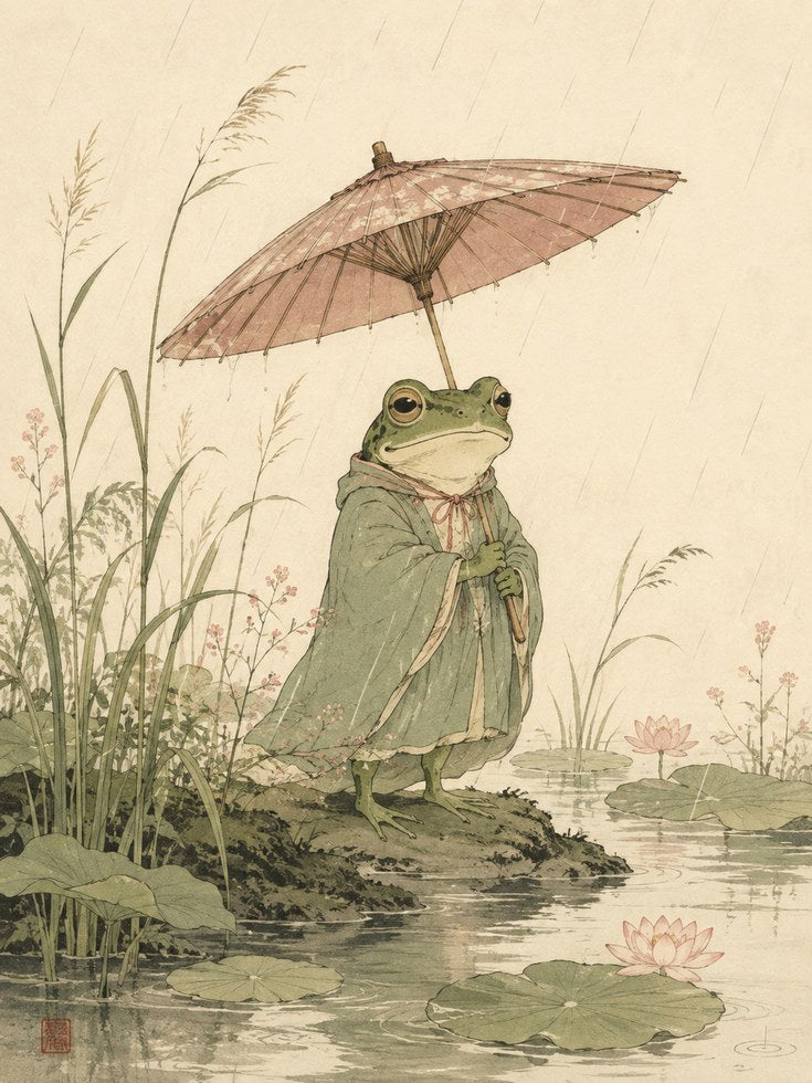 Frog with Umbrella Print - artwork on paper