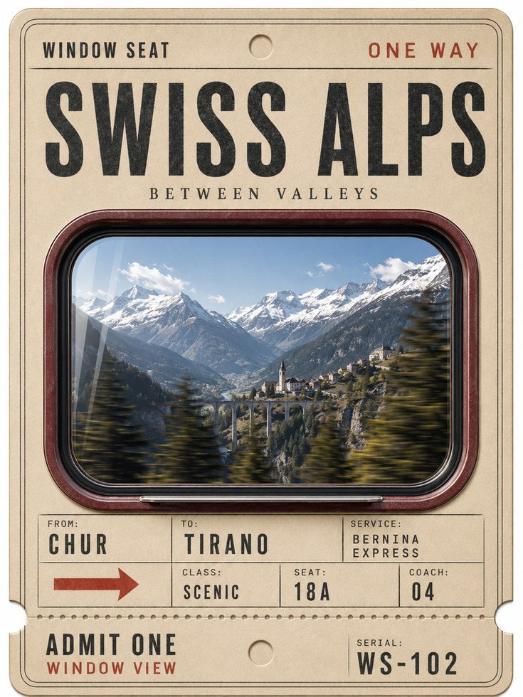 Swiss Alps Poster – Vintage Train Ticket Print - artwork on paper