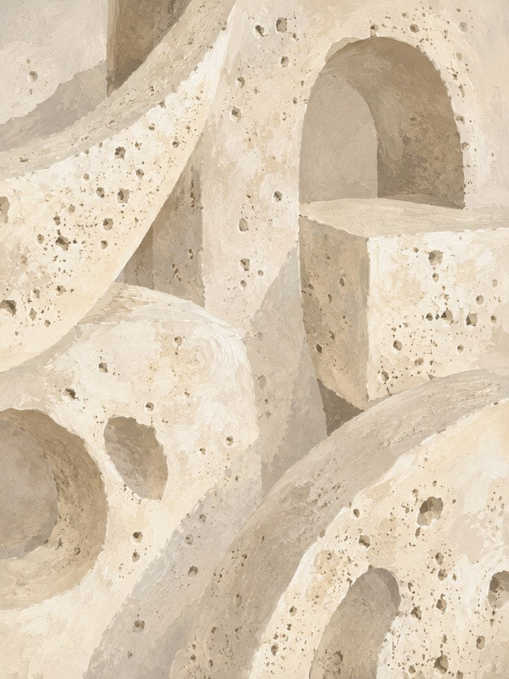 Minimalist Terrazzo Architecture Print: Neutral Abstract Forms - artwork on paper