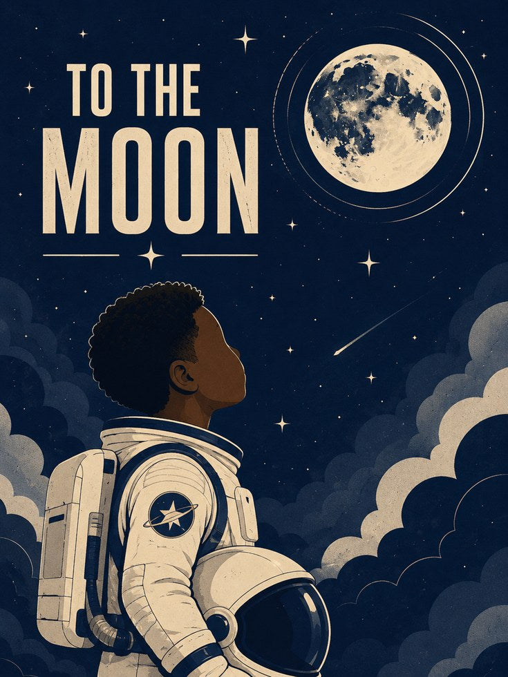 Space Nursery Wall Art – Astronaut Moon Print - artwork on paper