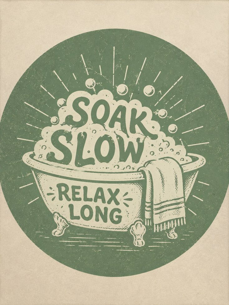 Vintage Bathtub Typography Print: Retro Green Bathroom Art - artwork on paper