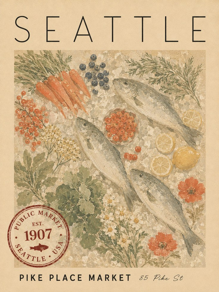 Seattle Travel Poster – Pike Place Market Print - artwork on paper