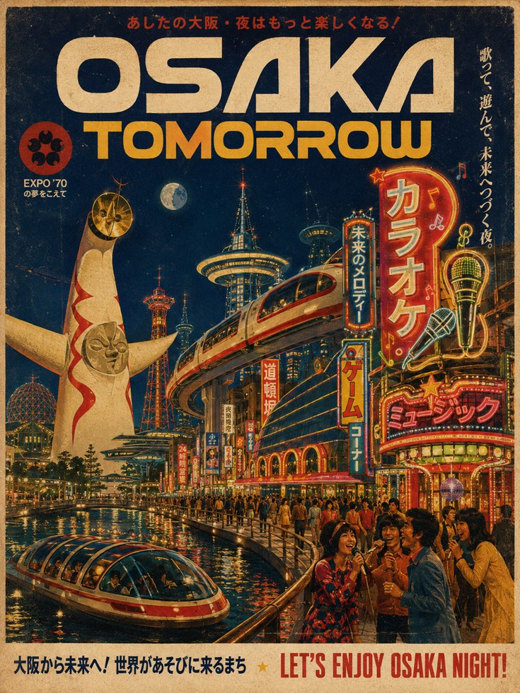Osaka Travel Poster – Retro Japan Wall Art - artwork on paper