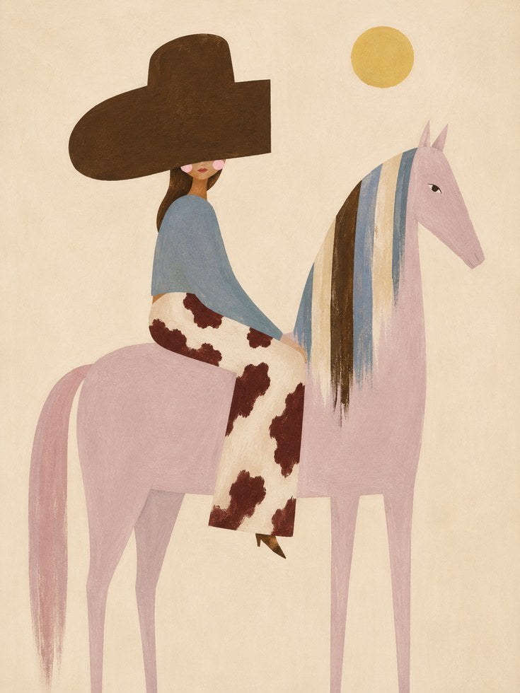 Cowboy Wall Art – Western Horse Rider Print - artwork on paper