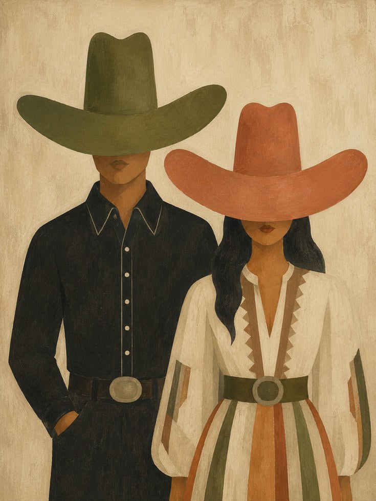 Western Wall Art – Cowboy and Cowgirl Print - artwork on paper