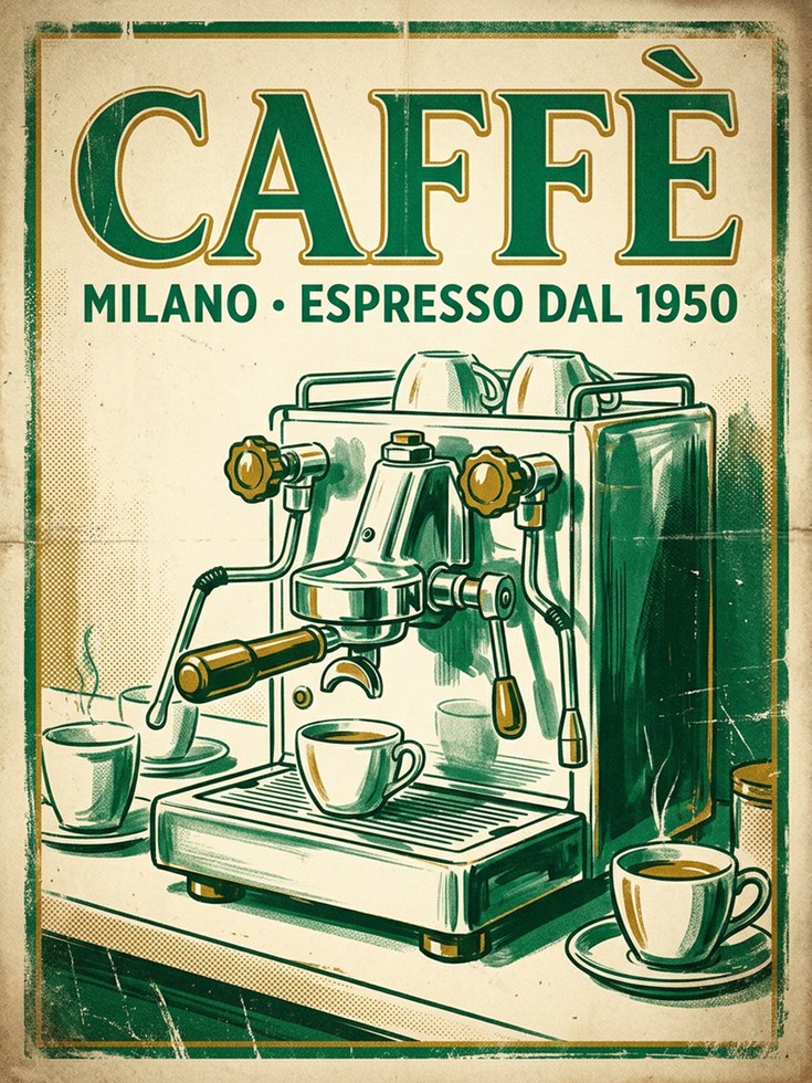 Vintage Espresso Machine Print — Retro Italian Coffee Poster - artwork on paper
