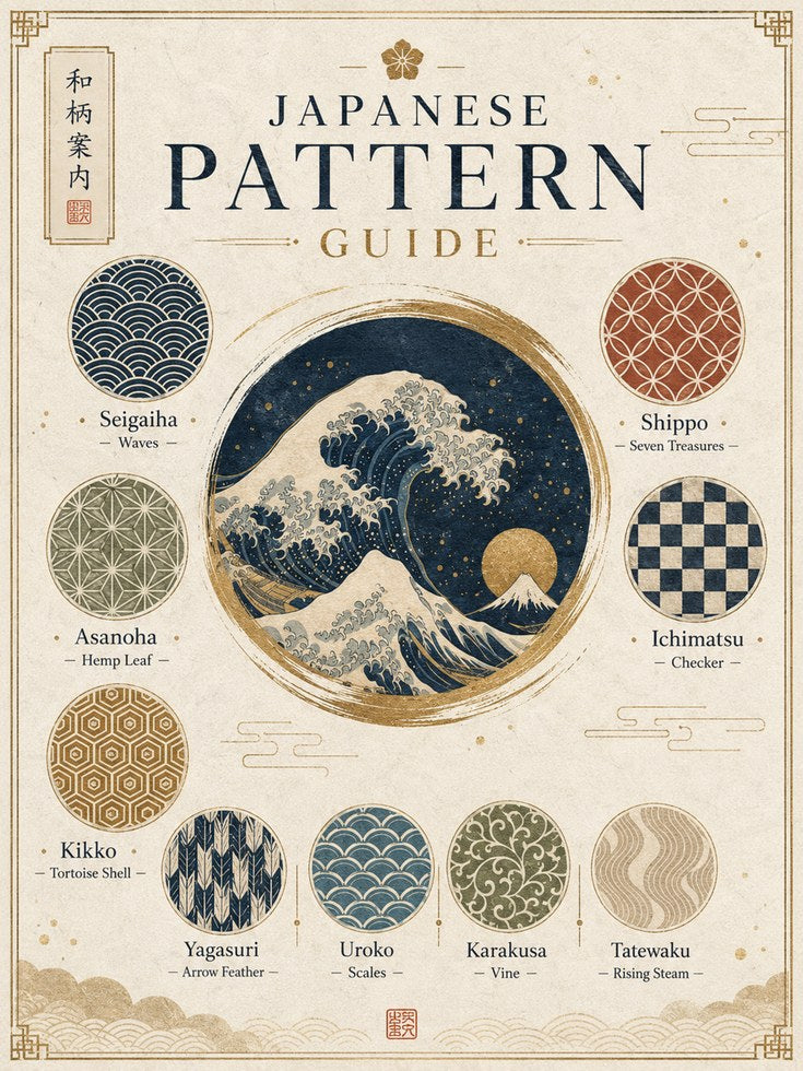 Japanese Pattern Guide Print: Traditional Motifs - artwork on paper