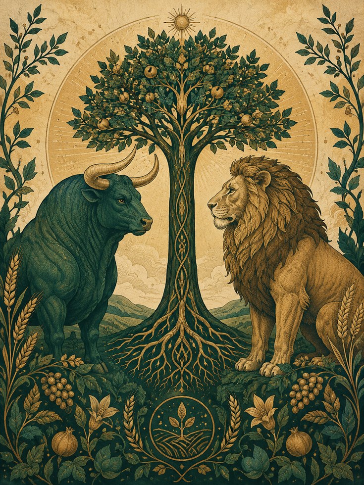 Tree of Life Wall Art – Lion and Bull Print - artwork on paper