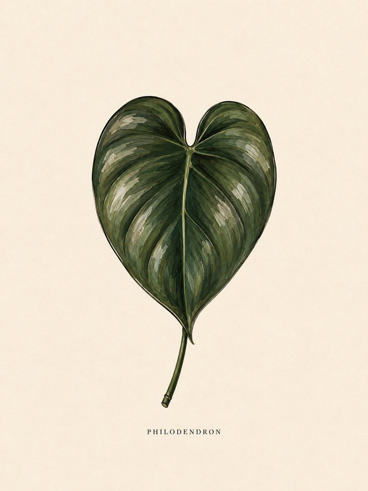Philodendron Leaf Botanical Print: Vintage Green Wall Art - artwork on paper