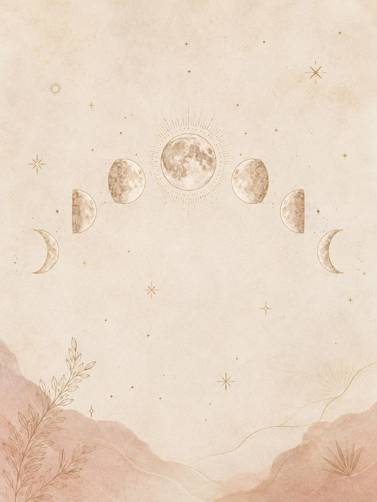 Moon Phases Wall Art: Celestial Beige and Gold Minimalist Print - artwork on paper