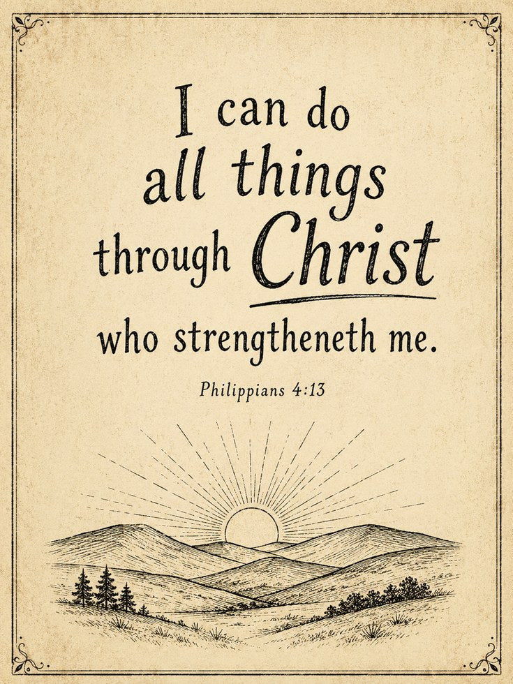 Philippians 4:13 Scripture Print: Vintage Inspirational Wall Art - artwork on paper
