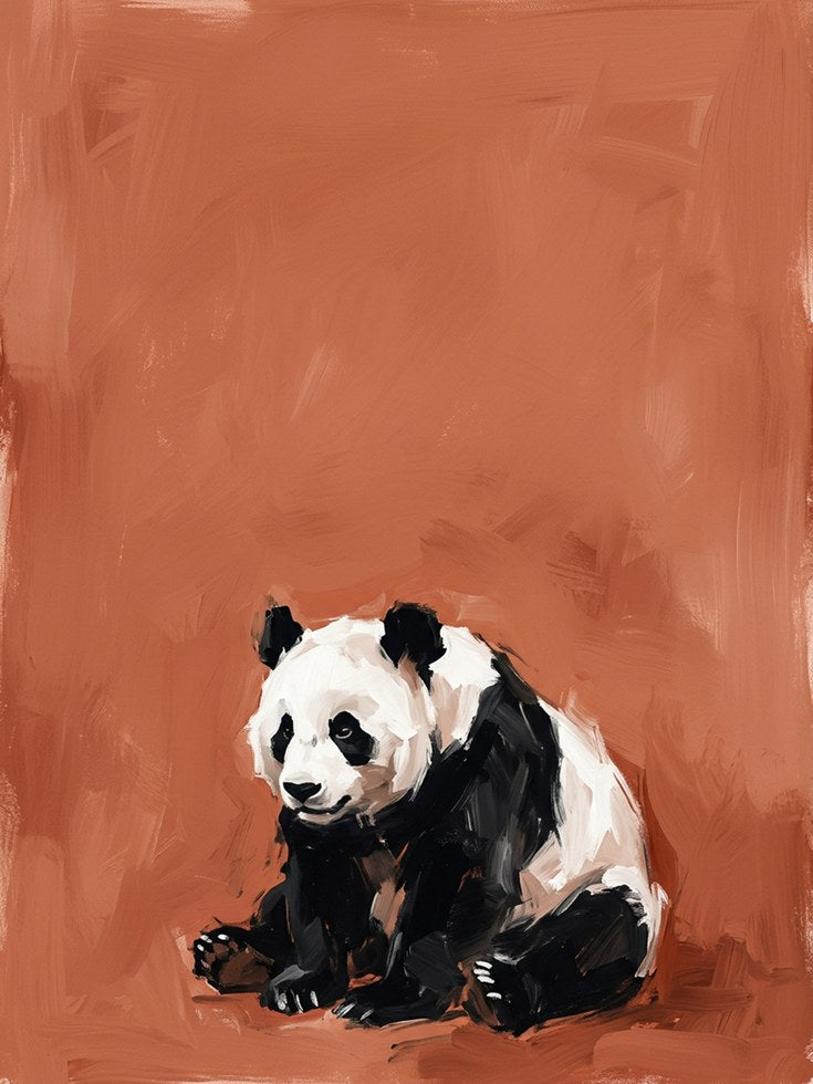 Panda Bear Wall Art: Impressionist Wildlife on Terracotta - artwork on paper