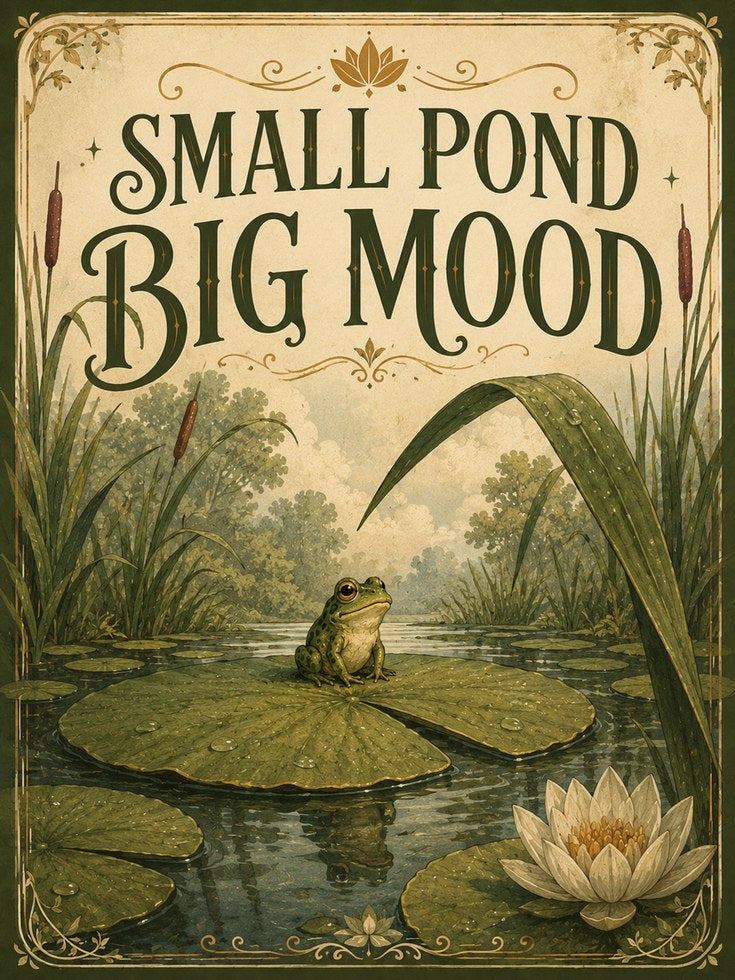 Vintage Frog on Lily Pad Poster: Art Nouveau Pond Scene - artwork on paper