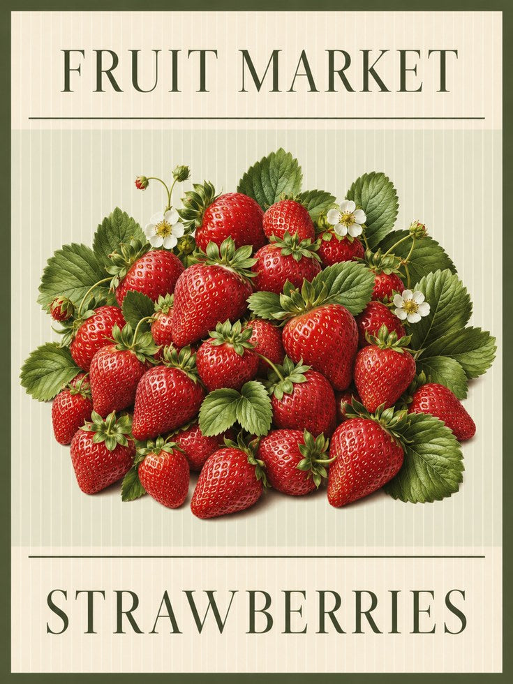 Strawberry Wall Art – Fruit Market Print - artwork on paper