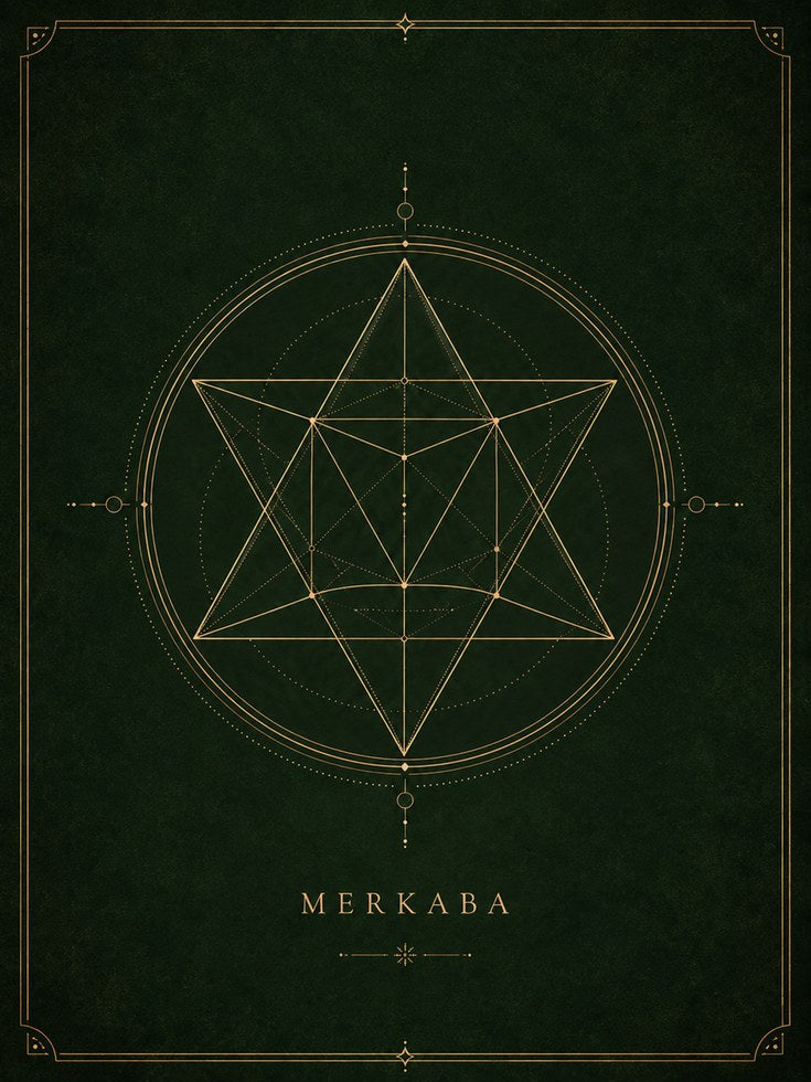 Sacred Geometry Wall Art: Merkaba Gold Line - artwork on paper