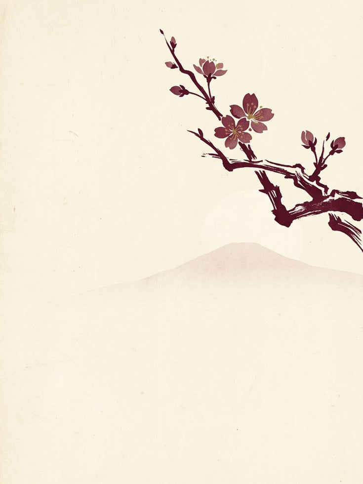 Cherry Blossom Branch Art Print: Japanese Minimalist Design - artwork on paper