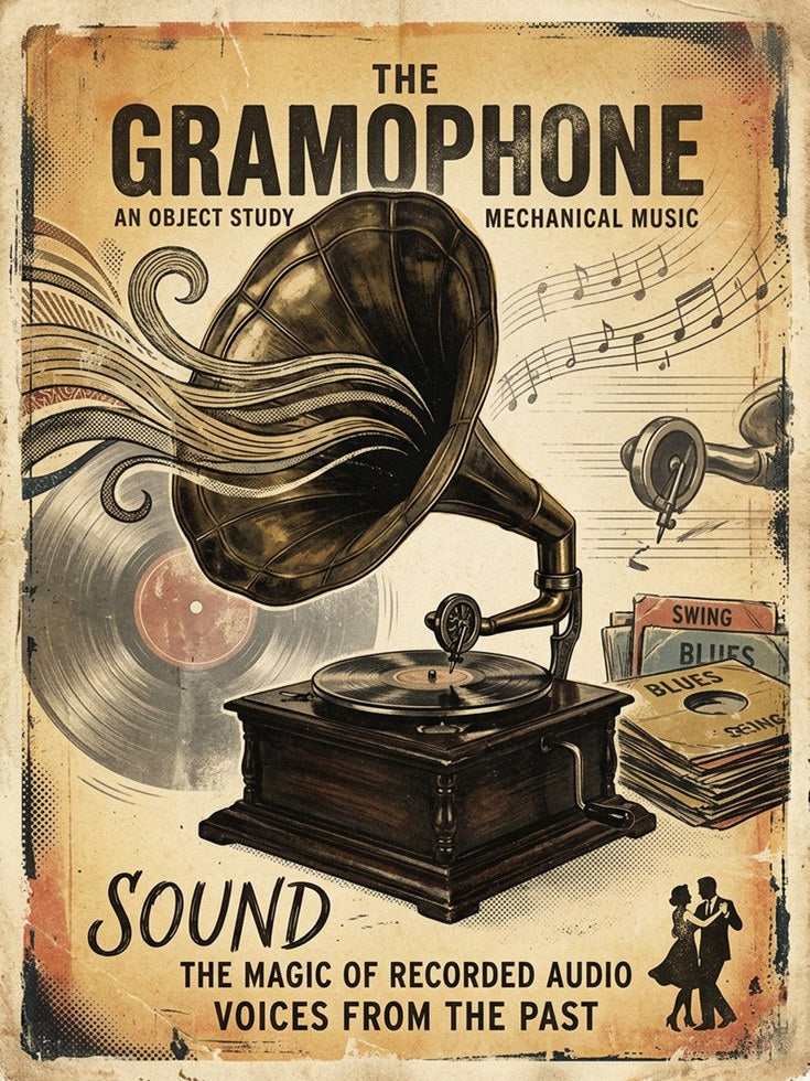 Vintage Gramophone Poster: Retro Music Mechanical Art Print - artwork on paper