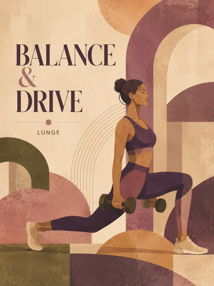 Fitness Lunge Exercise Poster: Art Deco Geometric Workout Print - artwork on paper