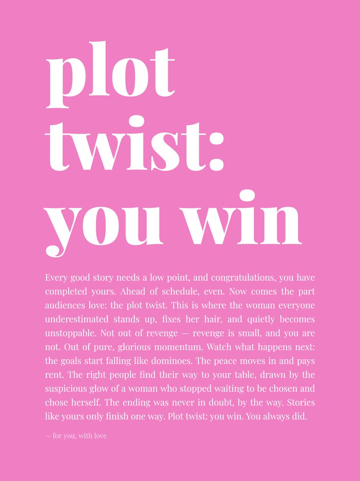 Plot Twist You Win: Pink Motivational Typography Wall Art - artwork on paper