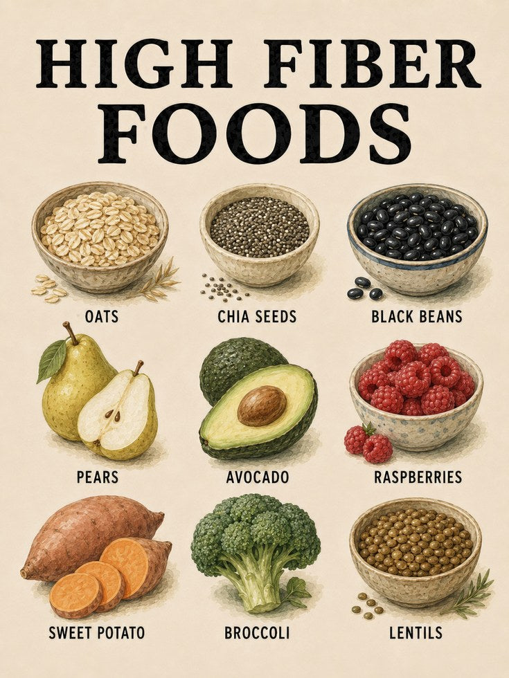 High Fiber Foods Poster – Kitchen Wall Art - artwork on paper