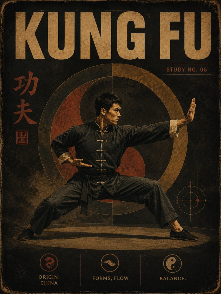 Martial Arts Poster: Retro Kung Fu Style - artwork on paper