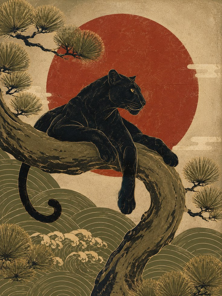 Black Panther Japanese Art Print - artwork on paper
