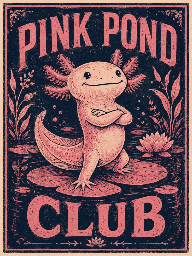Axolotl Vintage Poster - artwork on paper