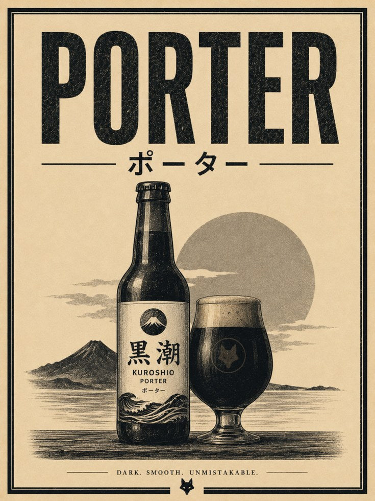 Vintage Japanese Porter Beer Print - artwork on paper