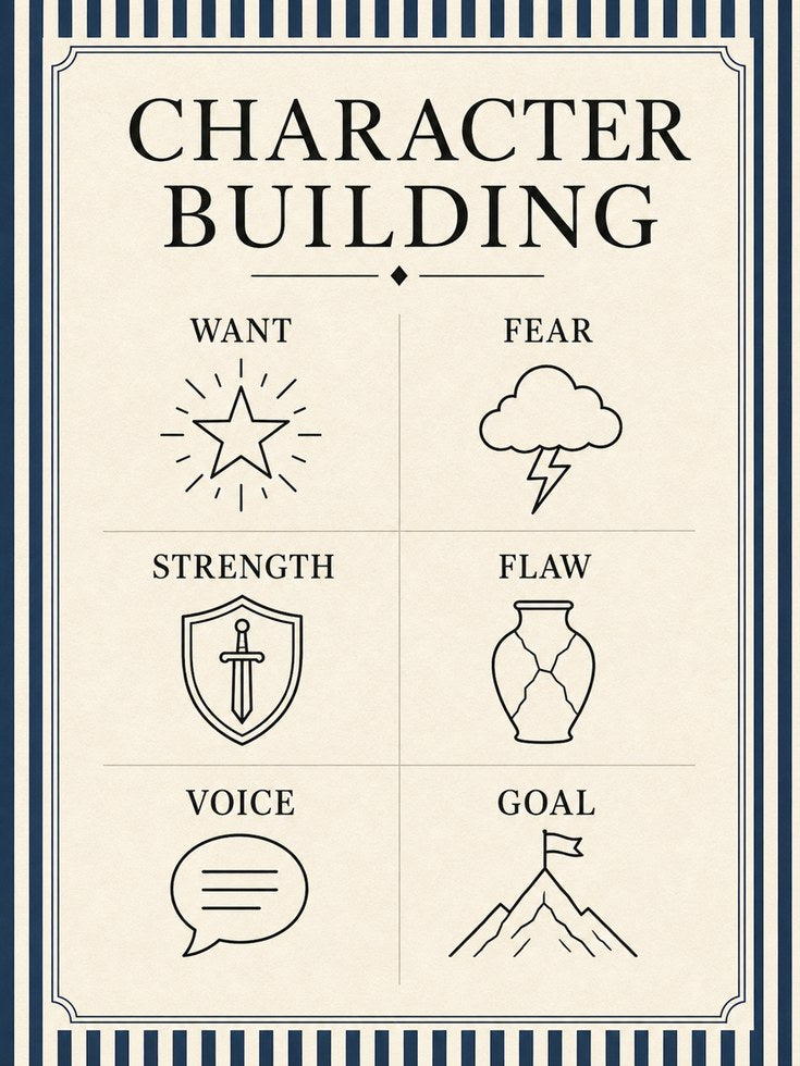 Character Building Chart Print: Minimalist Writing Guide Poster - artwork on paper