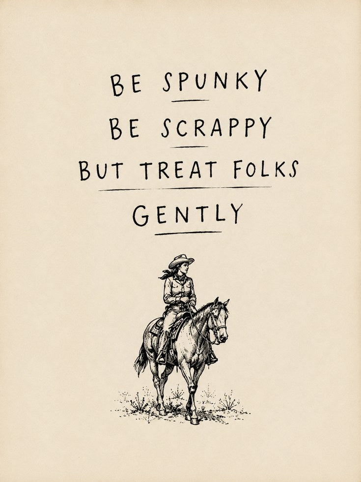 Be Spunky Cowgirl Quote Print: Vintage Western Art Poster - artwork on paper