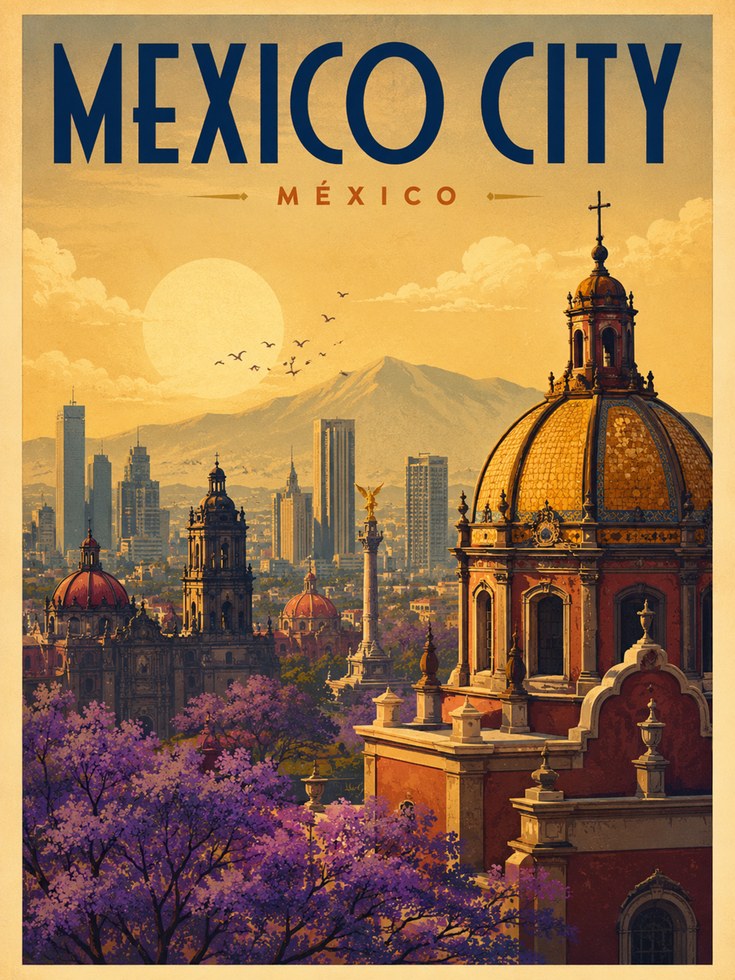 Mexico City Poster – Vintage Travel Print - artwork on paper