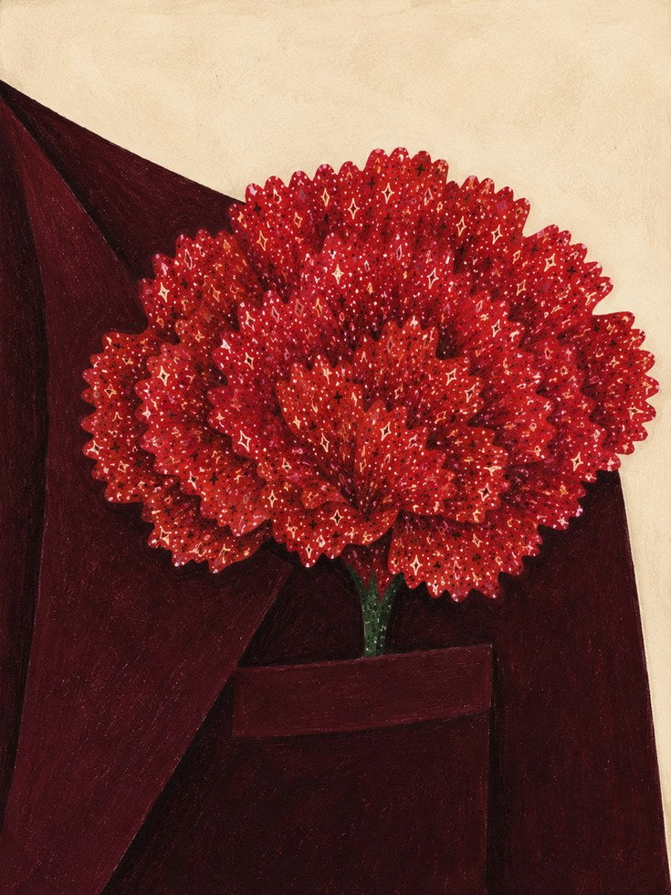 Red Flower Wall Art – Vintage Floral Print - artwork on paper