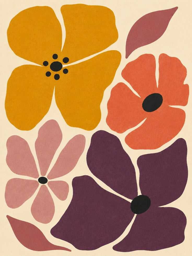 Retro Floral Wall Art – Mid Century Flower Print - artwork on paper