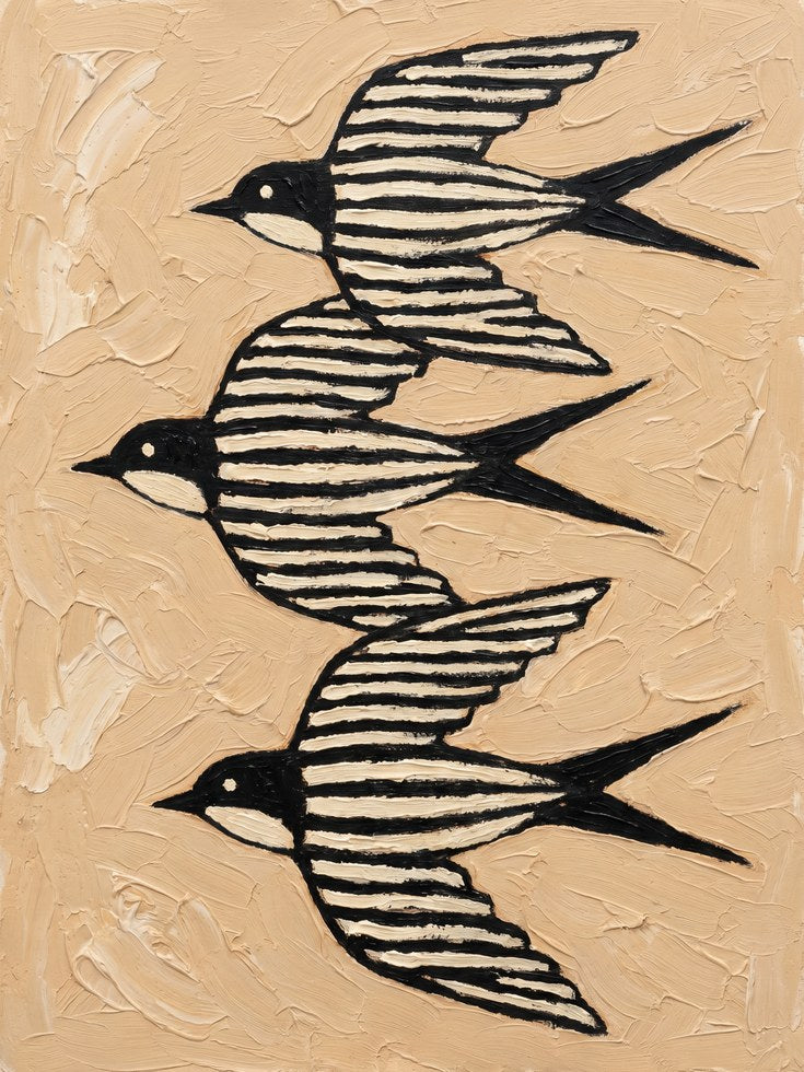 Swallow Bird Art Print: Textured Folk Style - artwork on paper