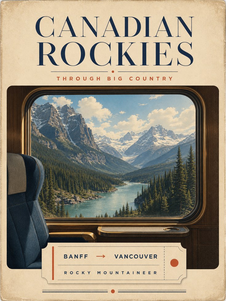 Canadian Rockies Travel Poster: Vintage Railway Mountain Art Print - artwork on paper