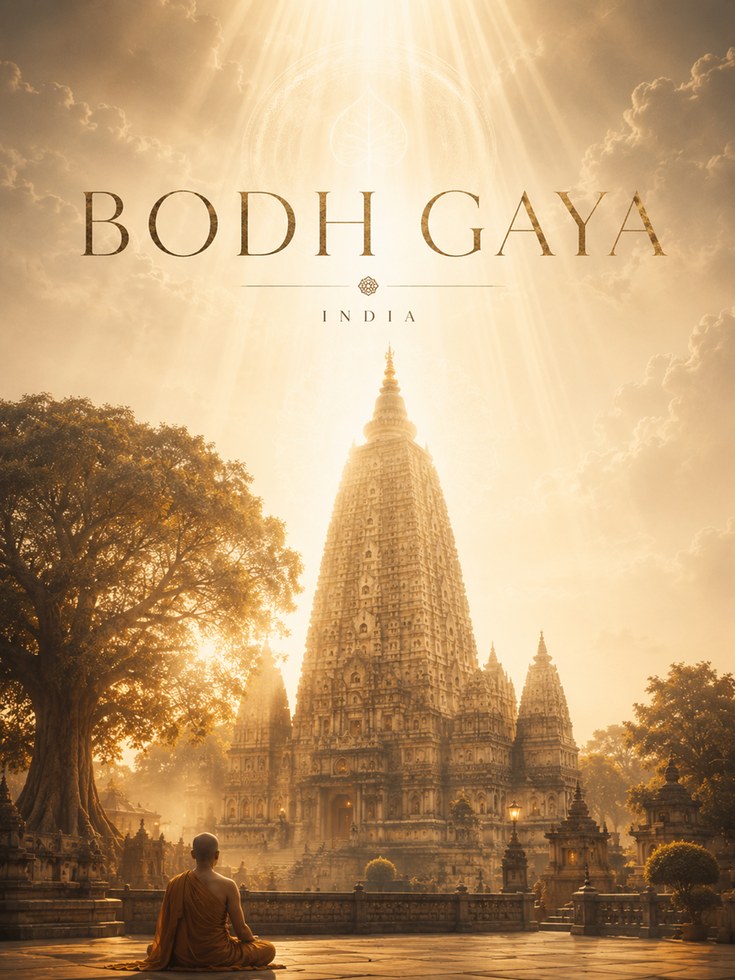 Bodhi Gaya Travel Poster – India Wall Art - artwork on paper