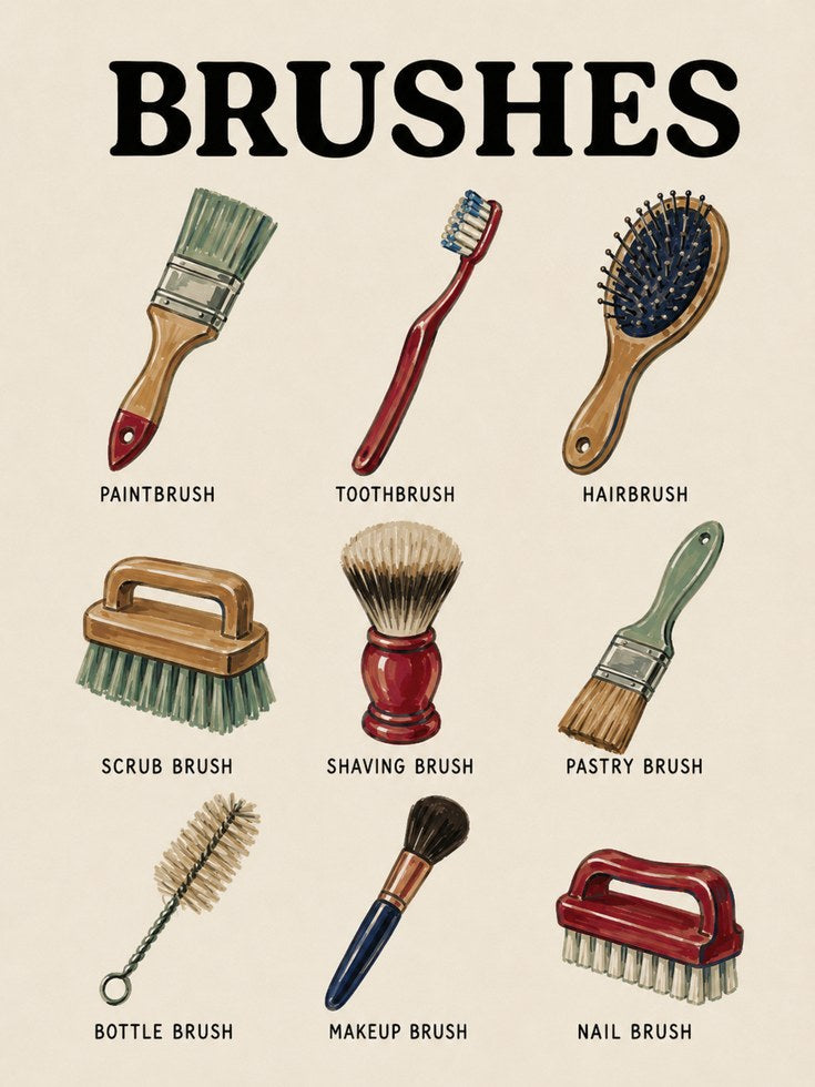 Brushes Wall Art – Types of Brushes Poster - artwork on paper