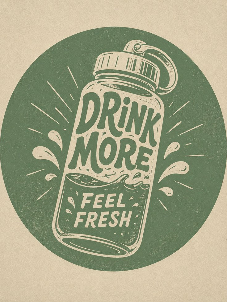 Drink More Water Wall Art – Retro Bottle Design - artwork on paper