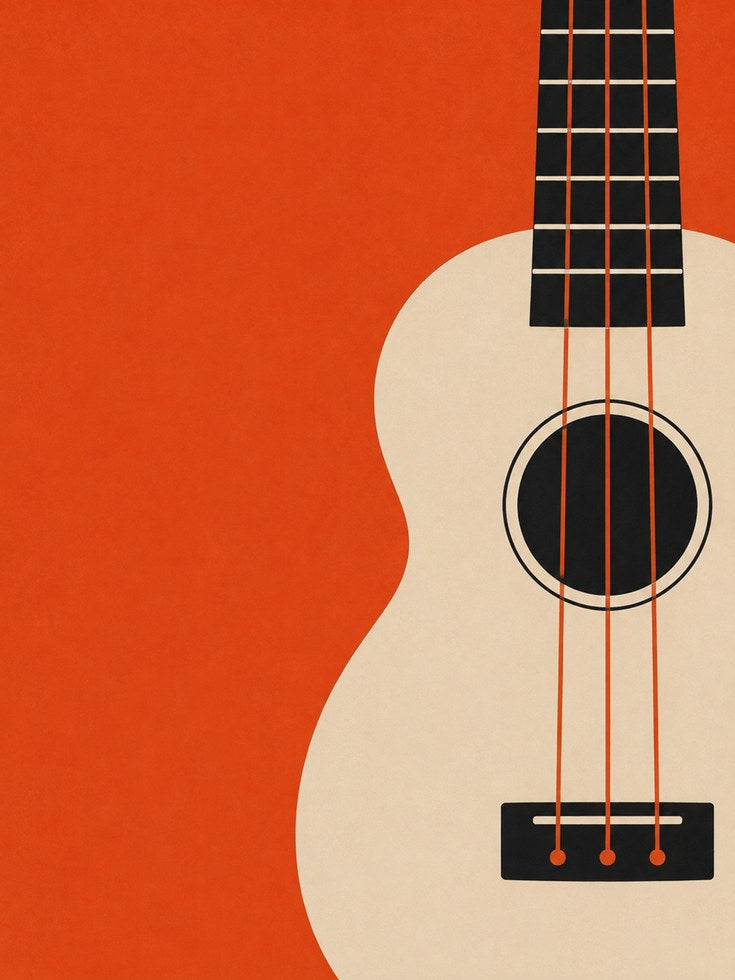 Minimalist Guitar Poster: Mid-Century Modern Orange Music Art - artwork on paper