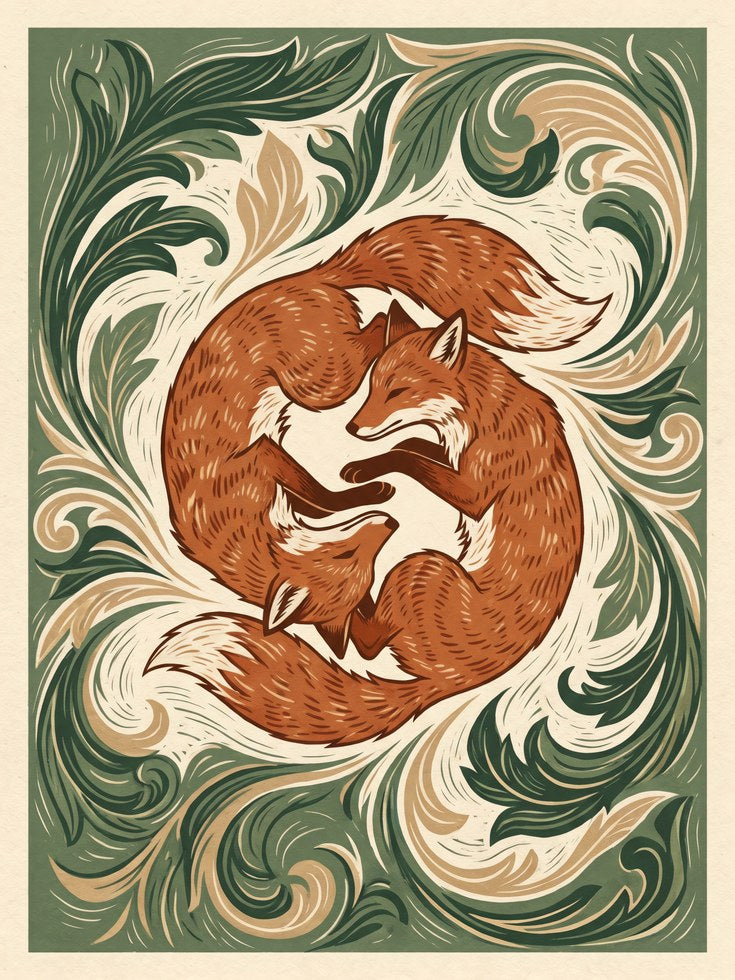 Fox Print Poster: Art Nouveau Wildlife Design (Living Room or Bedroom) - artwork on paper