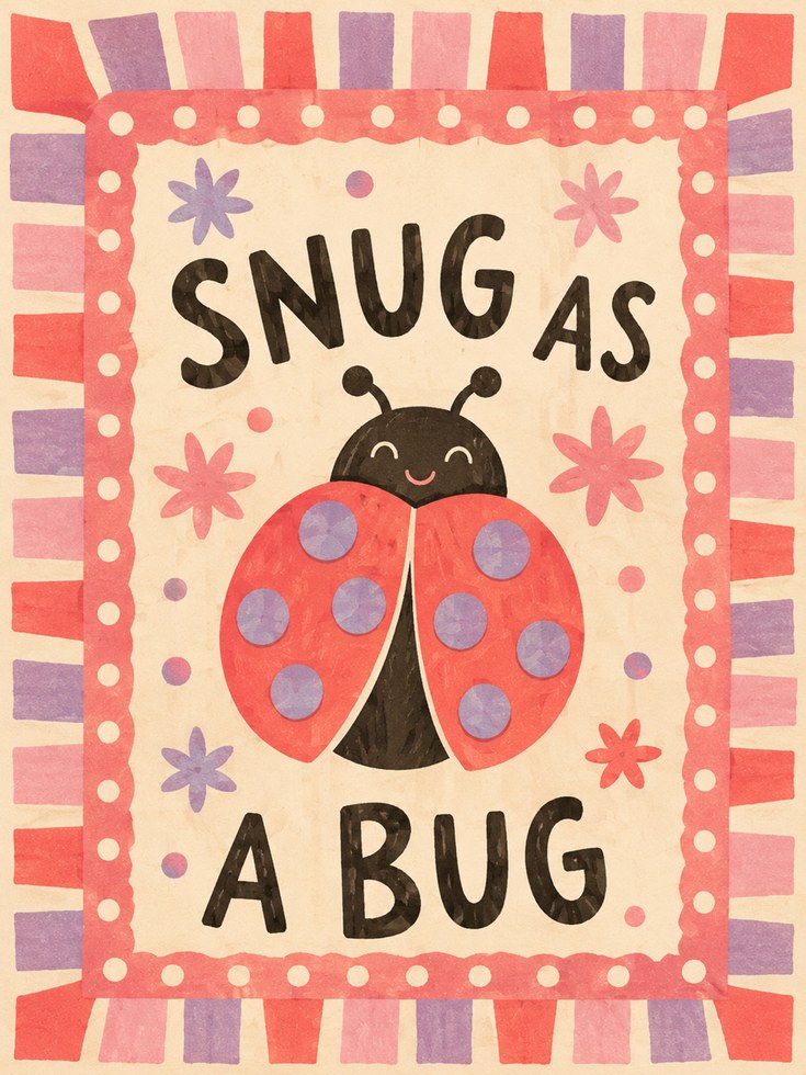 Snug As A Bug Ladybug Print: Whimsical Nursery Wall Art - artwork on paper