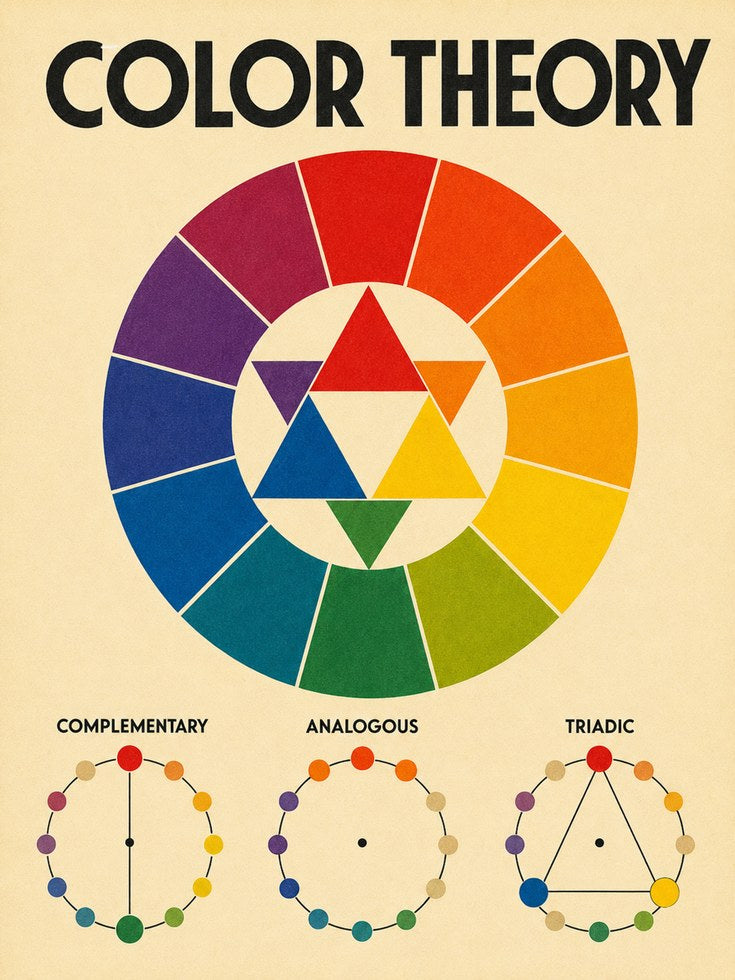 Color Theory Wheel Art Print: Vintage Educational Design - artwork on paper