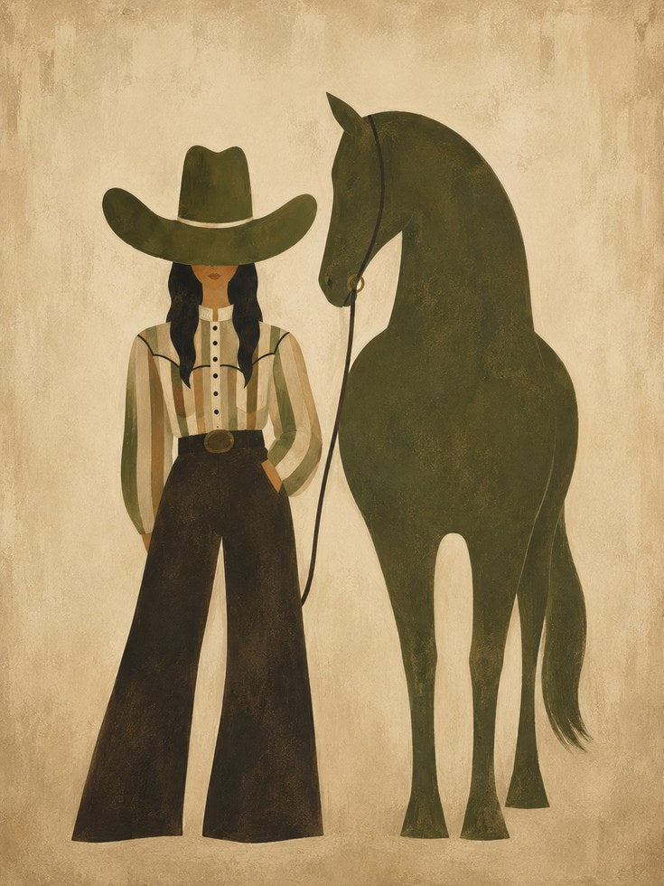 Cowgirl Horse Print – Western Wall Art - artwork on paper