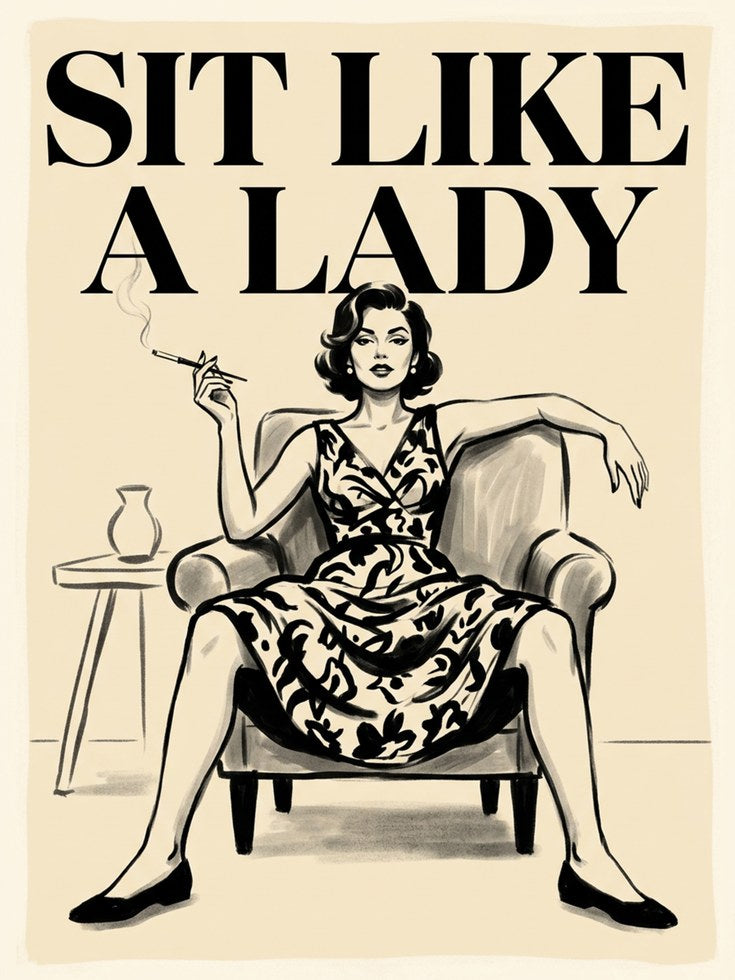 Sit Like a Lady Art Print: Retro Midcentury Woman Portrait - artwork on paper
