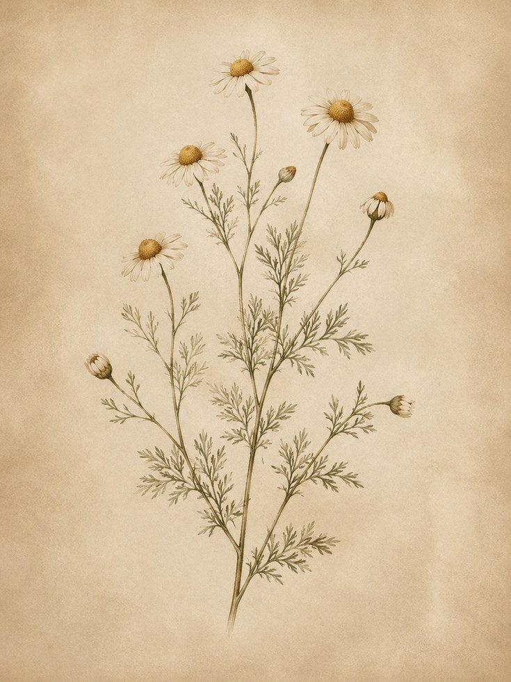 Chamomile Botanical Print — Vintage Pressed Flower Illustration - artwork on paper