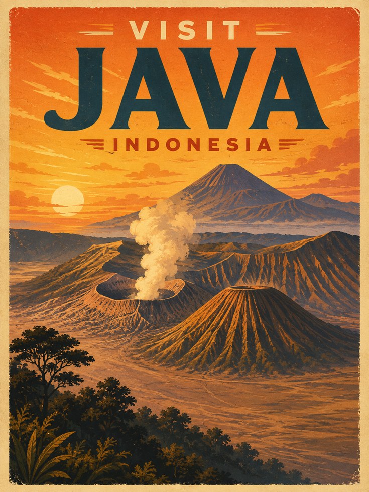 Vintage Travel Poster – Java Indonesia Print - artwork on paper