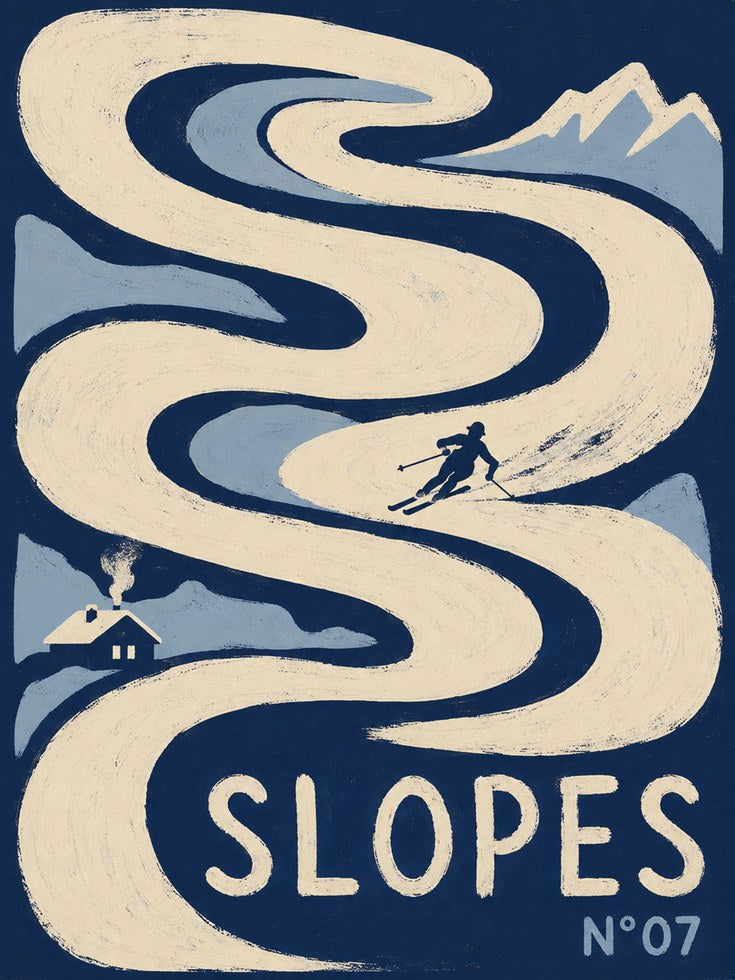 Vintage Ski Poster – Retro Slopes Print - artwork on paper