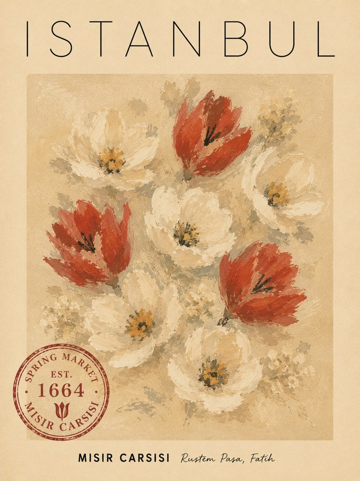 Istanbul Travel Poster – Vintage Floral Wall Art - artwork on paper