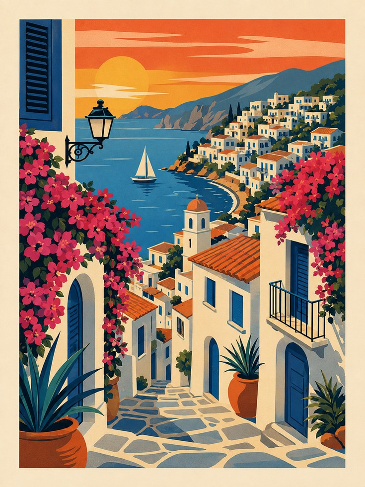 Mediterranean Coastal Print - artwork on paper